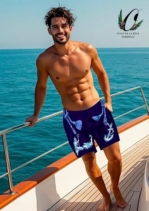 Modelo Bañador Hombre Neptuno y Las Sirenas con Barco en el Mar